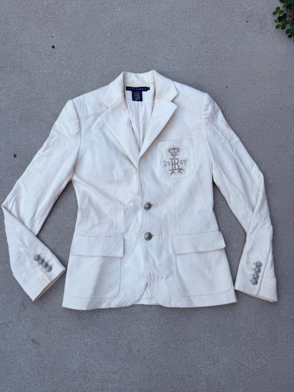 Ralph Lauren White & Silver Embroidered Classic Cotton Blazer Women's Size 4